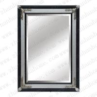 Black antique wooden wall mirror frame with corner flower