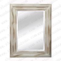 Distressed antique white wood frame mirror decor