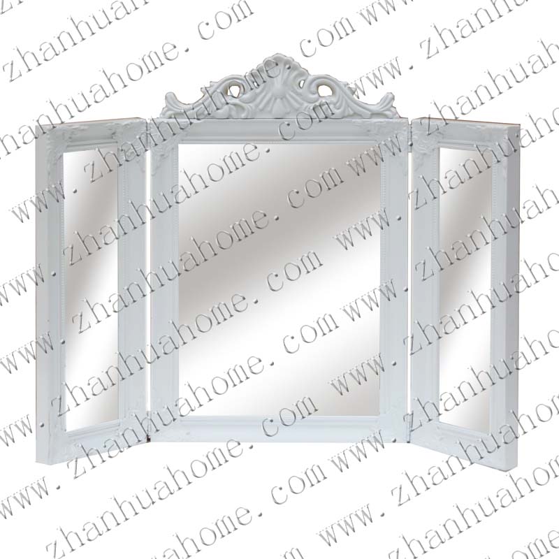 Antique wooden framed triptych dressing table mirror